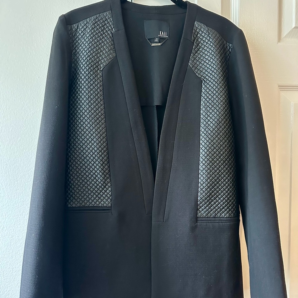 Kaii black blazer with faux leather panels on front